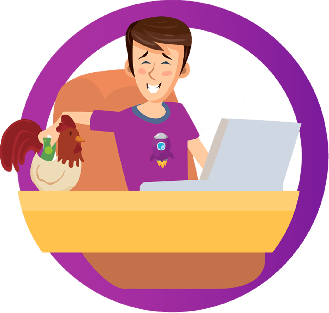 Illustration of a person with a laptop and a dollar sign indicating affordability