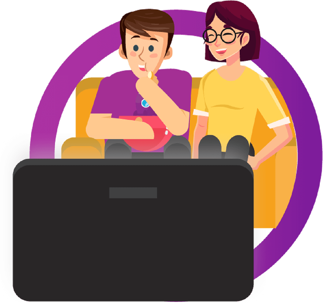 Illustration of a family watching TV together